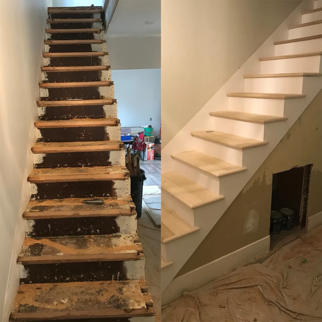Staircase under construction during renovation.